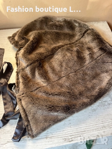 Кафява пухена дамска качулка със сатенени панделки 🤎, снимка 3 - Други - 52278813