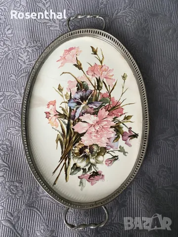 Стар поднос порцелан и метал, снимка 10 - Антикварни и старинни предмети - 49173527