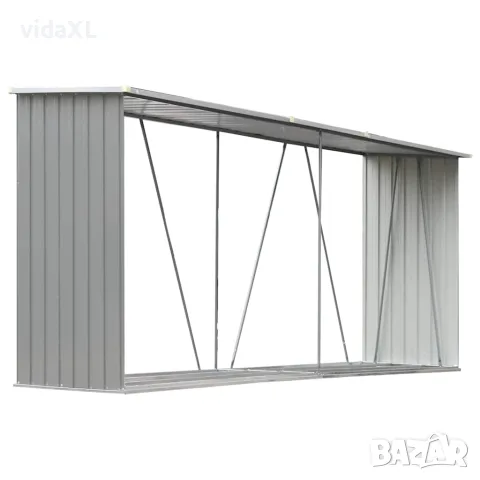 vidaXL Навес за дърва, поцинкована стомана, 330x84x152 см, сив