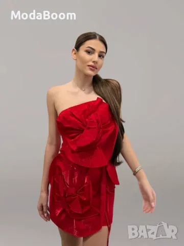 Червена дамска къса рокля , снимка 3 - Рокли - 48592554