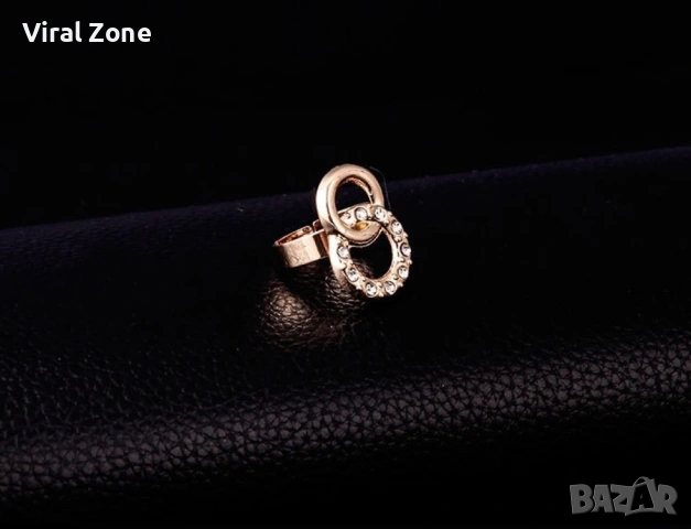 Позлатен комплект бижута от 4 броя части с преплетени рингове, снимка 4 - Бижутерийни комплекти - 53480112