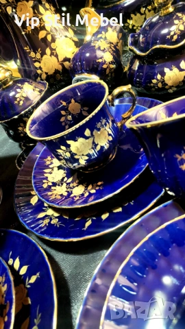 Сервиз в кобалтово синьо и с 22 карата позлата и , снимка 11 - Сервизи - 53695766