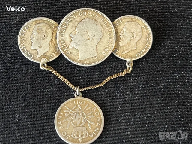 сребърна брошка от монети, снимка 2 - Пръстени - 56293132