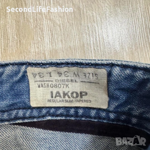 Дънки DIESEL IAKOP Denim Wash 0807K REGULAR SLIM TAPERED  размер W34 L34, с копчета, снимка 3 - Дънки - 53046820