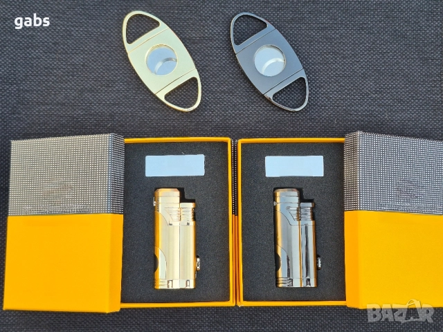 Стилна запалка за пури с лого и подарък резачка в подаръчна кутия