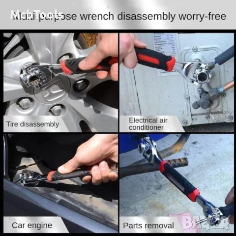 Универсален гаечен ключ 52 в 1, хром-ванадиева стомана, въртене на 360°, снимка 4 - Ключове - 51174818