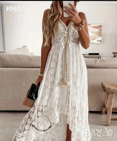 Бяла дълга дамска рокля , снимка 1