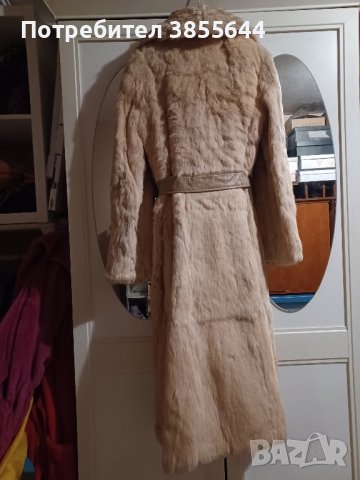 Дълго кожено палто - бежово с розово, снимка 5 - Палта, манта - 42376357