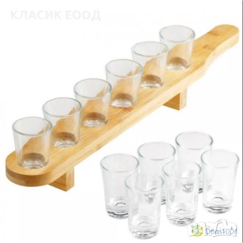 Чаши за текила и шотове на дървена стойка., снимка 2 - Чаши - 51462481