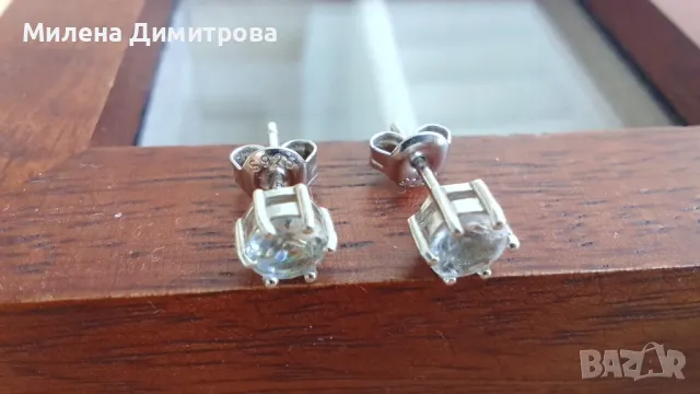Сребърни обеци с естествен бял Топаз , снимка 3 - Обеци - 48278086
