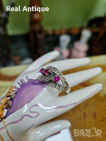 Превъзходен изключително красив антикварен френски сребърен пръстен , снимка 1