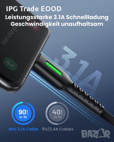 3.1A QC USB Type C кабел 0,5 и 3 метра с подсветка бързо зареждане, снимка 3 - USB кабели - 35776444