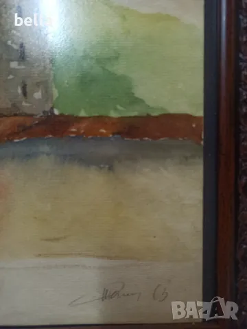 Стар авторски акварел антирефлексно стъкло красива дървена рамка подписан  Тодор Димитров  63 г , снимка 4 - Антикварни и старинни предмети - 49646558