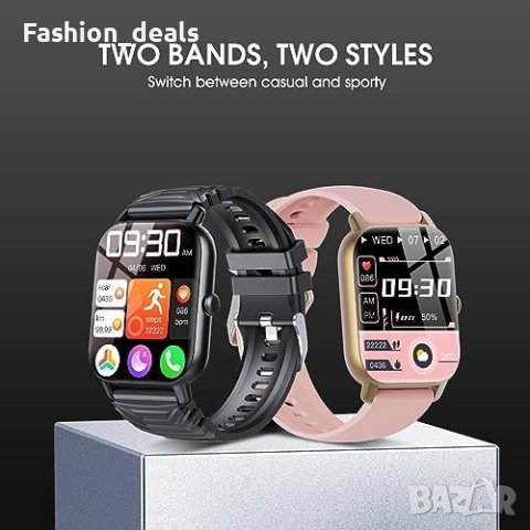 Нов Смарт часовник 1,85-инчов HD сензорен екран+2 каишки за iOS/Android Мъже Жени, снимка 3 - Смарт гривни - 41853137