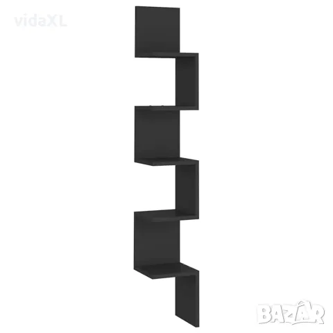 vidaXL Стенен ъглов рафт, черен, 20x20x127,5 см, инженерно дърво