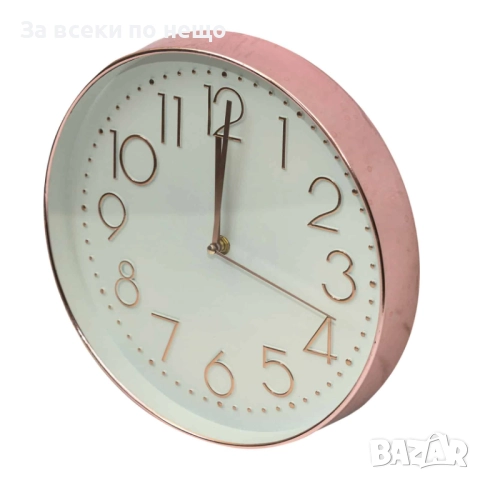 Класически кръгъл стенен часовник, розово злато Код P1115, снимка 2 - Стенни часовници - 51674214