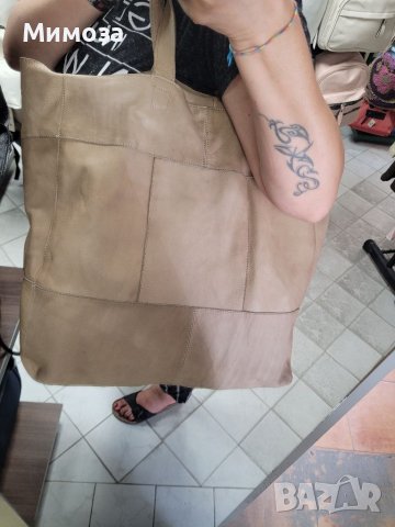 Естествена кожа ОГРОМНА чанта,тип торба,бежева, снимка 4 - Чанти - 41687693