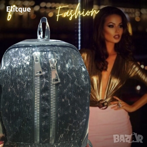 Стилна дамска раница с бляскав ефект, височина 29 см,ширина 23 см, снимка 13 - Чанти - 52895646