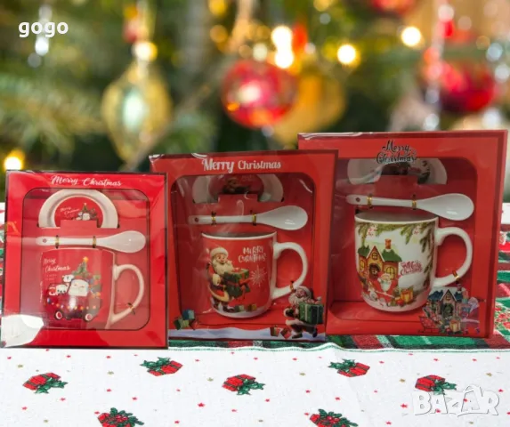 Порцеланова Коледна чаша с чинийка и лъжичка, в кутия, снимка 6 - Чаши - 47389266