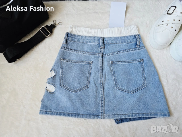 Дамска къса дънкова пола атрактивен модел , снимка 10 - Поли - 50073704