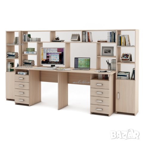 Бюро 208см. с надстройка за двама,8 чекмеджета и 2 етажерки с плавни врати(код-0940), снимка 4 - Бюра - 41915469