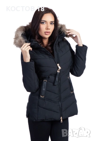 Дамско зимно шушляково яке – 4252 качулка с естествен пух цвят, снимка 7 - Якета - 52500675