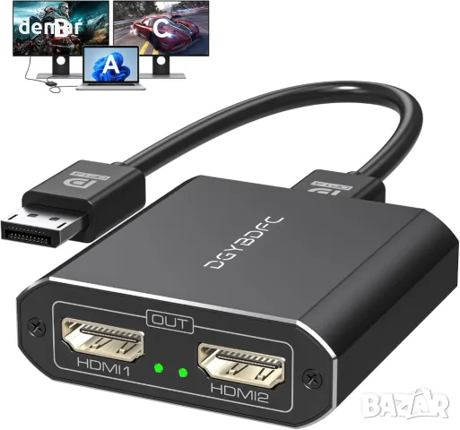 DGYBDFC 4K60Hz Displayport към двоен HDMI адаптер, DP 1.4 към 2х HDMI 2.0, снимка 1 - Кабели и адаптери - 48496117