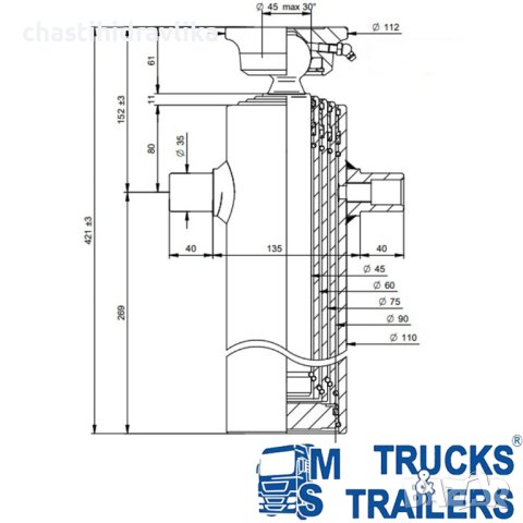 ХИДРАВЛИЧЕН ЦИЛИНДЪР DI NATALE & BERTELLI 4X1034X110, снимка 2 - Части - 40729774