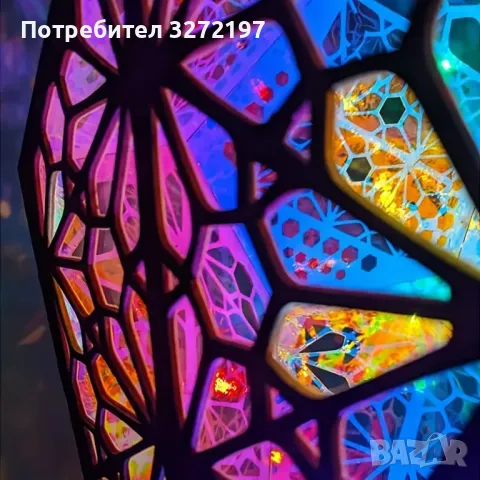 3D Дървена Бохемска Прожекционна Нощна Лампа,LED Цветни Диамантени Светлини, снимка 5 - Настолни лампи - 47982631