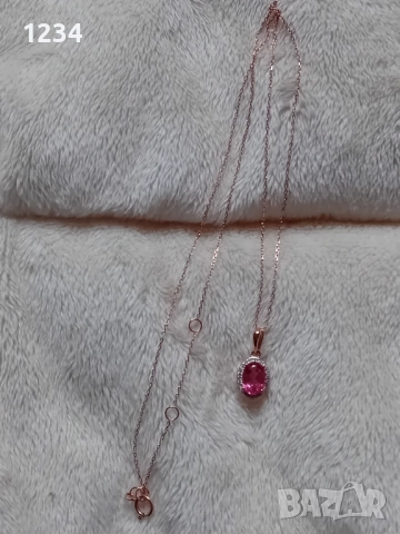 Фирмено розово злато колие с диаманти и розов топаз, снимка 3 - Колиета, медальони, синджири - 52855170