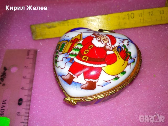 КРАСИВА ПОРЦЕЛАНОВА КУТИЙКА За БИЖУТА - СЪРЧИЦЕ с КОЛЕДНА ТЕМАТИКА ДЯДО КОЛЕДА на КАПАЧЕТО 42858