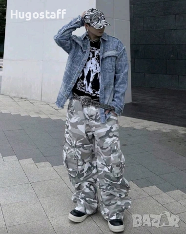 Ново мъжко карго дънково яке риза Street Style накъсан вид овърсайз деним памук ХЛ, снимка 6 - Якета - 53093259