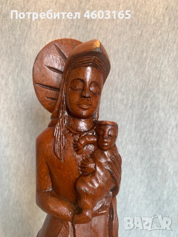 скулптура от резбовано дърво – Дева Мария с младенеца, снимка 7 - Статуетки - 53223435