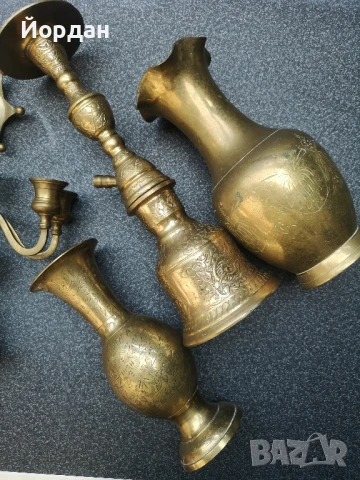 месингови фигури наргиле свещник и вази, снимка 4 - Антикварни и старинни предмети - 50675658