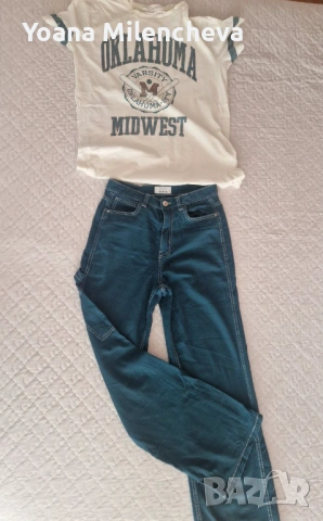 ОКЛАХОМА Varsity тениска в комплект с широки тъмно сини дънки