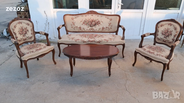 Комплект за хол барок махагон, снимка 2 - Дивани и мека мебел - 53246792