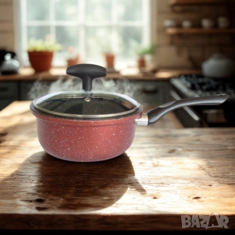 Касерола с капак Rosberg, 16 см, 1.6 л, Мраморно незалепващо покритие, Индукция, Бордо меланж, снимка 4 - Съдове за готвене - 52137491