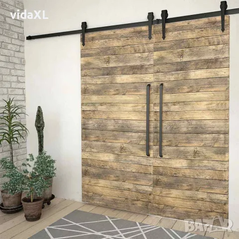 vidaXL Механизми за плъзгаща врата, 2 бр, 200 см, стомана, черни, снимка 3 - Интериорни врати - 56146576