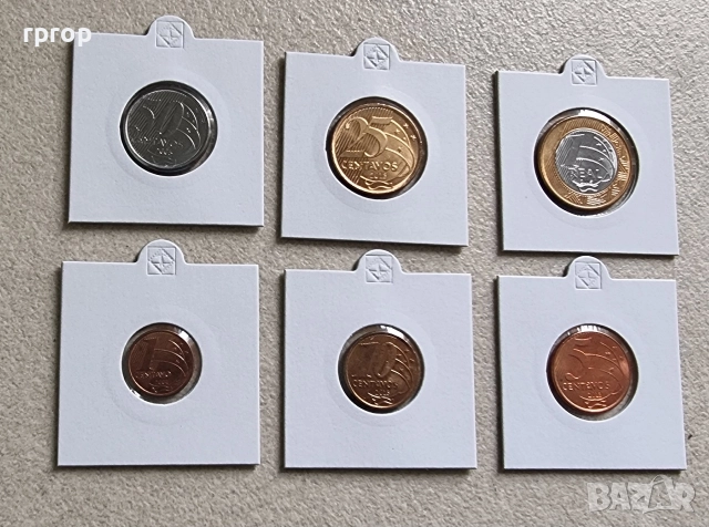 Бразилия . Лот. 1, 5,10,20 ,50 цента и 1 реал . UNC.