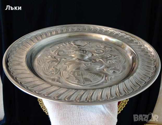 Калаена чиния,пано,Рицар,Дракон,щит,700 гр.,барок. , снимка 5 - Антикварни и старинни предмети - 51990202