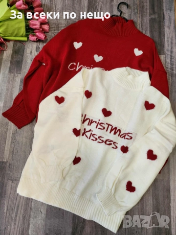 Дамска Коледна Блуза С Дълъг Ръкав - Бяла Или Червена Код I_228, снимка 2 - Блузи с дълъг ръкав и пуловери - 52634226