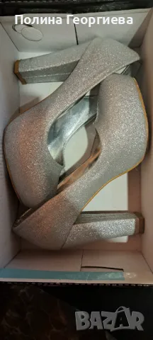 Сребристи обувки 37номер и чанта, снимка 5 - Дамски елегантни обувки - 47913258