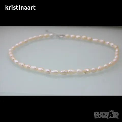 Колие от естествени бели перли тип ориз,47см, снимка 6 - Колиета, медальони, синджири - 49011093