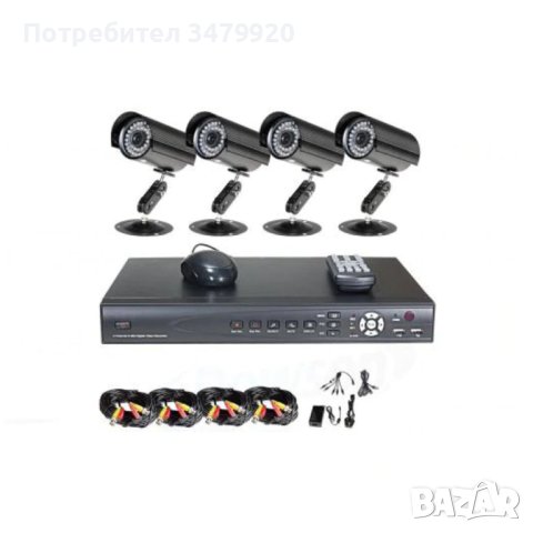 Пълен Комплект 4 камери + DVR 4-канален, CCTV, стойки кабели, адаптер,, снимка 2 - Комплекти за видеонаблюдение - 39155552