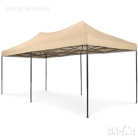 Луксозна градинска шатра KraftWorld 3×6 м – премиум бежово платнище, сгъваема конструкция, снимка 3 - Градински мебели, декорация  - 51465136