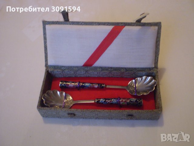 Комплект 2 лъжички в кутия емайл метал, снимка 10 - Други ценни предмети - 39022902