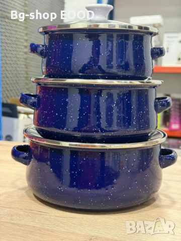 ПРОМО!! Комплект от 3 броя Емайлирани Тенджери + Стъклени Капаци, снимка 8 - Съдове за готвене - 53743726