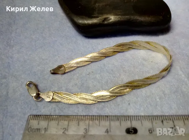 НЕЖНА ЛЕНТОВИДНА СРЕБЪРНА ГРИВНА СРЕБРО 925 MADE in ITALY с БЯЛА ПОЗЛАТА - ЧАСТ от КОМПЛЕКТ 50138, снимка 9 - Гривни - 49378674