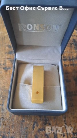 щипка за пари Ronson позлатена матова с ахат масивна, снимка 3 - Други - 53407665