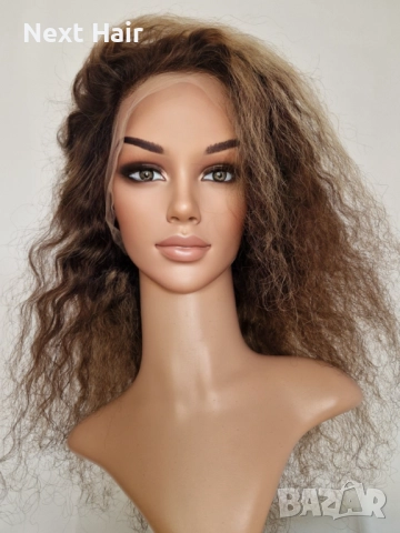 Естествена афро къдрава кафява перука с руси кичури с дантела 13х4, снимка 8 - Аксесоари за коса - 52024595